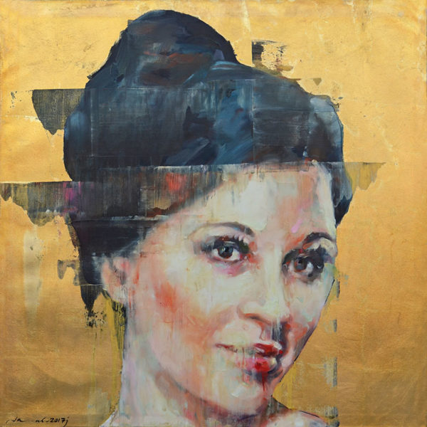 art-jamal Soad Hosny, 100x100 cm, Oil on canvas & gold leaf, 2017