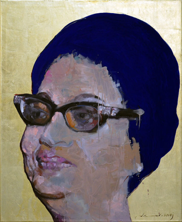 art-jamal 120x100, Om Kolthoum, Oil on canvas & gold leaf, 2019(2)