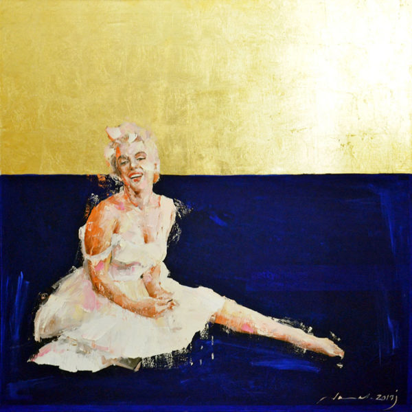 art-jamal 140x140cm, Marylin, oil on canvas & gold leaf, 2019