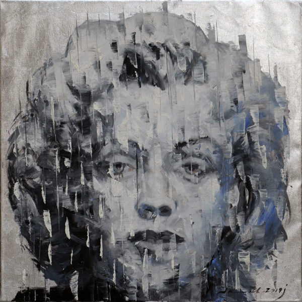 art-jamal 70x70, Marilyn, Oil on Canvas & silver leaf2019(1)