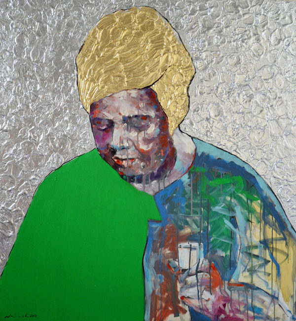 art-jamal 130x120cm, Oil on Canvas & silver leaf, Cesaria Evora 4, 2012