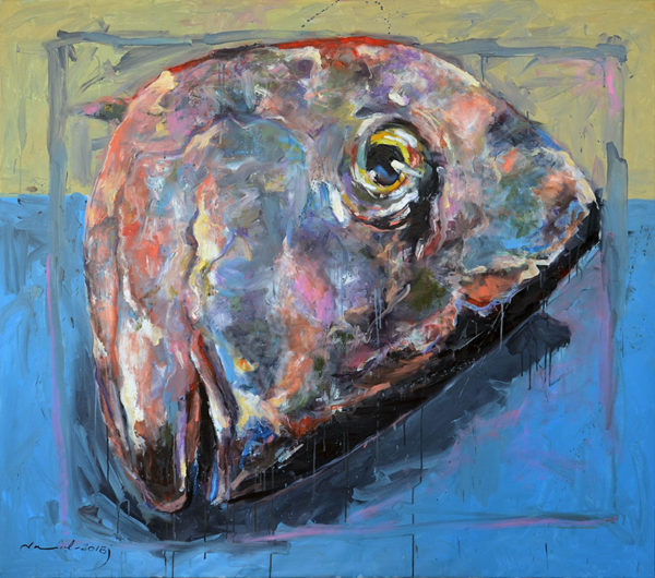 art-jamal 170x150cm, oil on vanvas, fish head, 2018