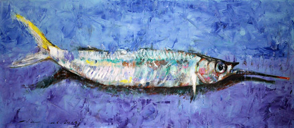 art-jamal 70x160cm, oil on canvas, fish, 2019